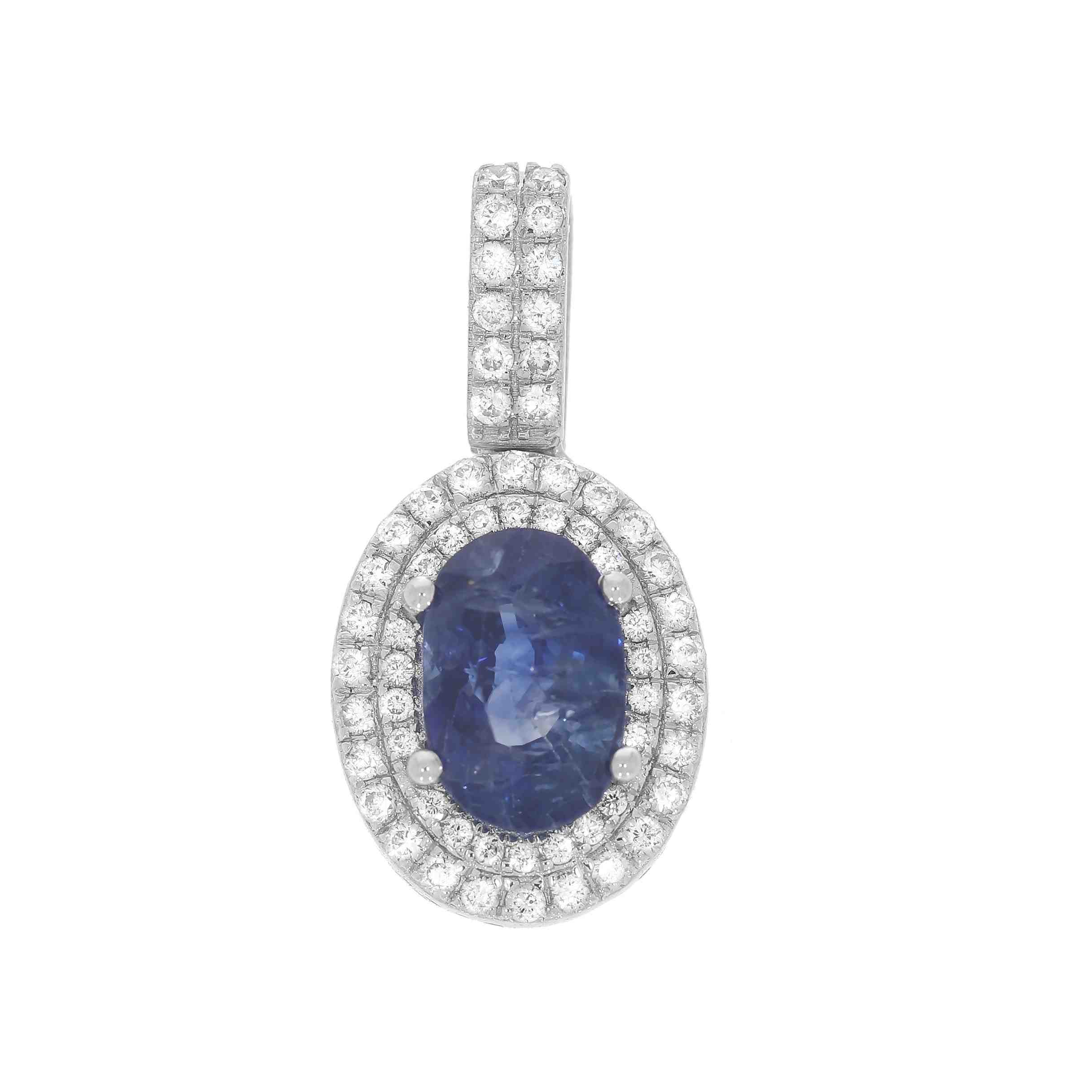 Oval Cut Blue Sapphire And Diamond Halo Pendant PD31413A 7.50X5.07